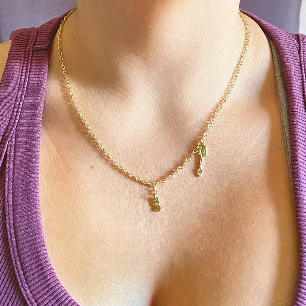 “S” Handmade Alphabet Arrow Charm Necklace
